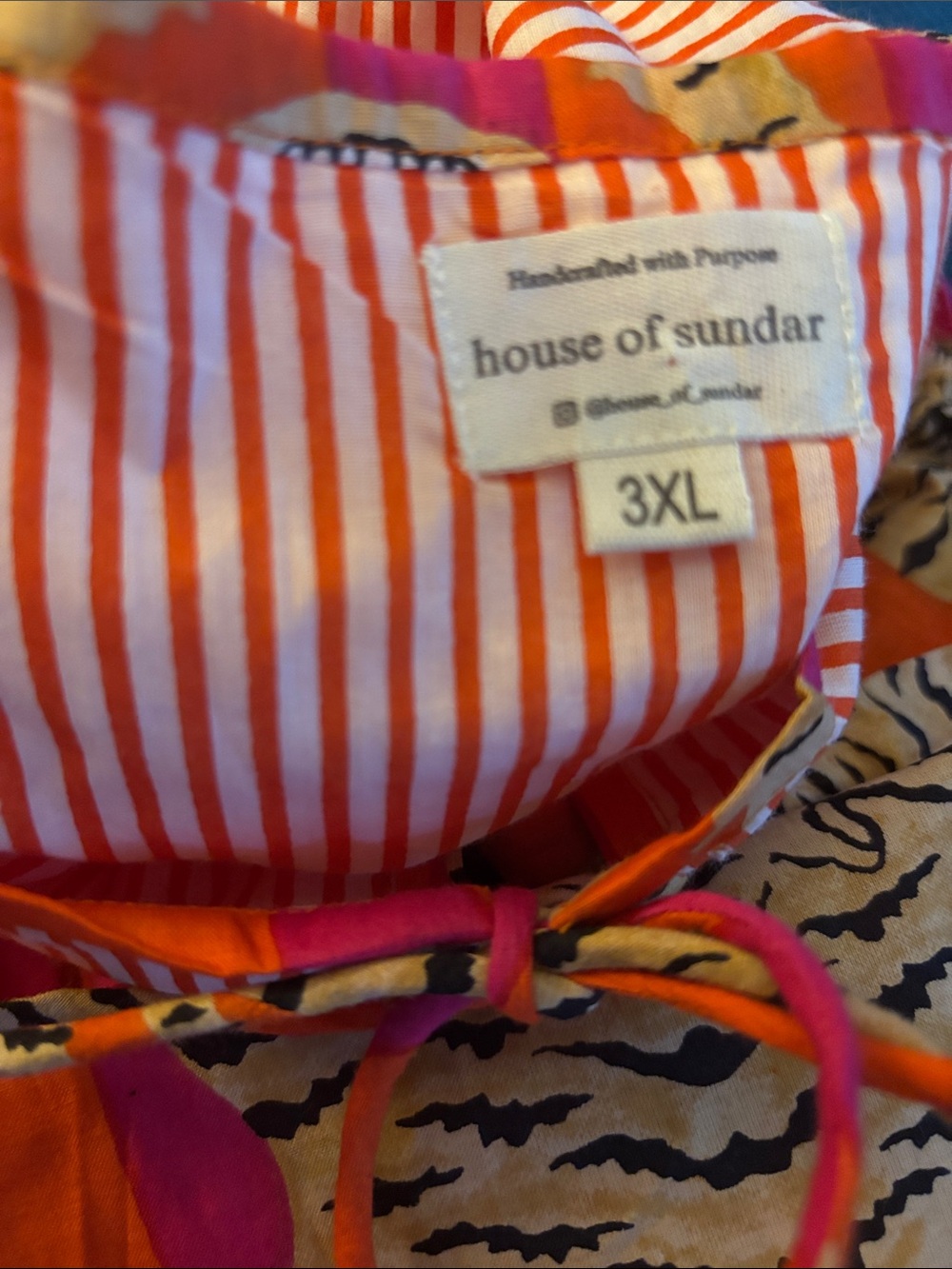 House of Sundar Tara Midi Dress Orange & Pink/3XL Tigress Red Tan Wide Ballon 3X - Picture 7 of 7
